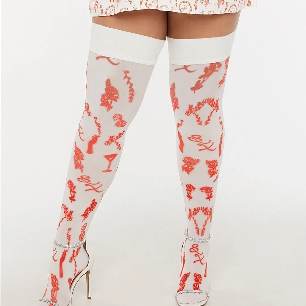 Savage X Fenty Roasted Red Fresh Ink Lined & Laced Stay-Up Stockings - Picture 5 of 13